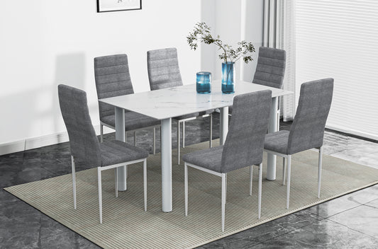 (3409 GREY- 7)- GLASS DINING TABLE- WITH 6 CHAIRS