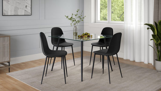 (3476- 215 BLACK- 5)- 40" SQUARE GLASS DINING TABLE- WITH 4 CHAIRS