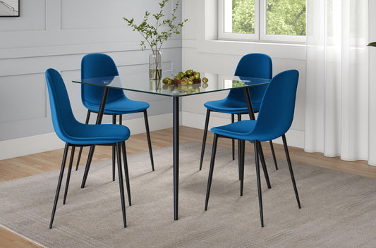 (3476- 215 BLUE- 5)- 40" SQUARE GLASS DINING TABLE- WITH 4 CHAIRS