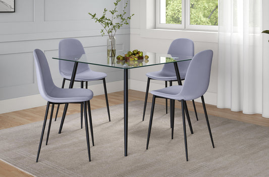 (3476- 215 GREY- 5)- 40" SQUARE GLASS DINING TABLE- WITH 4 CHAIRS