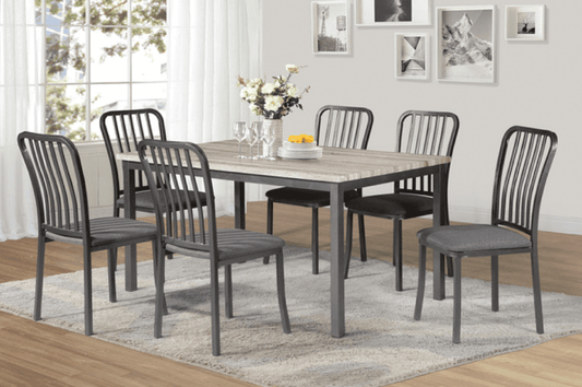 (3722- 3720 GREY- 7)- 60" LONG- WOOD DINING TABLE- WITH 6 CHAIRS