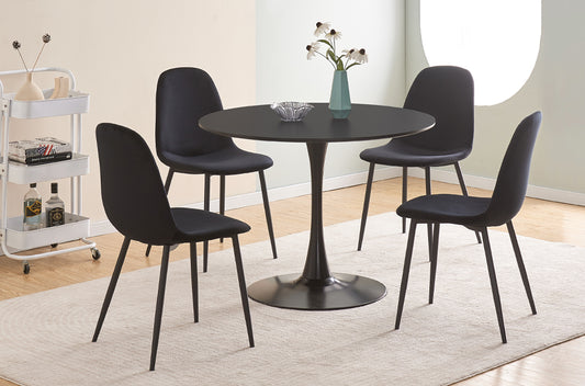 (3810 BLACK- 215 BLACK- 5)- 40" ROUND WOOD DINING TABLE- WITH 4 CHAIRS