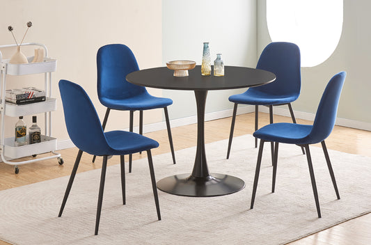 (3810 BLACK- 215 BLUE- 5)- 40" ROUND WOOD DINING TABLE- WITH 4 CHAIRS