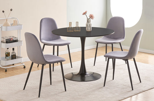 (3810 BLACK- 215 GREY- 5)- 40" ROUND WOOD DINING TABLE- WITH 4 CHAIRS