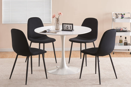 (3810 WHITE- 215 BLACK- 5)- 40" ROUND WOOD DINING TABLE- WITH 4 CHAIRS