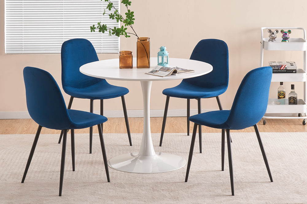 (3810 WHITE- 215 BLUE- 5)- 40" ROUND WOOD DINING TABLE- WITH 4 CHAIRS