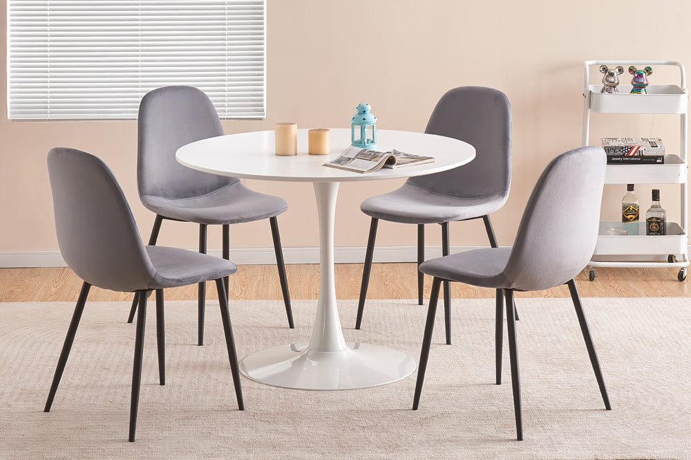 (3810 WHITE- 215 GREY- 5)- 40" ROUND WOOD DINING TABLE- WITH 4 CHAIRS