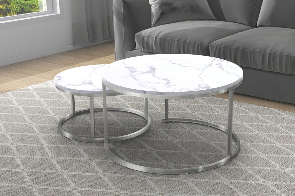 (5501 WHITE- 1)- MARBLE LOOK NESTING COFFEE TABLE