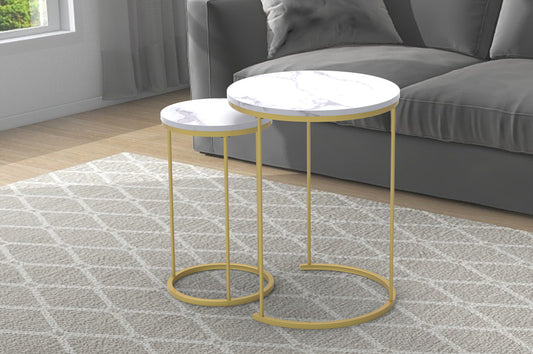 (5503 WHITE AND GOLD)- WOOD NESTING ACCENT TABLE