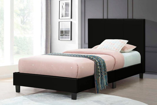 TWIN (SINGLE) SIZE- (UPTOWN BLACK)- LEATHER BED FRAME- WITH SLATS