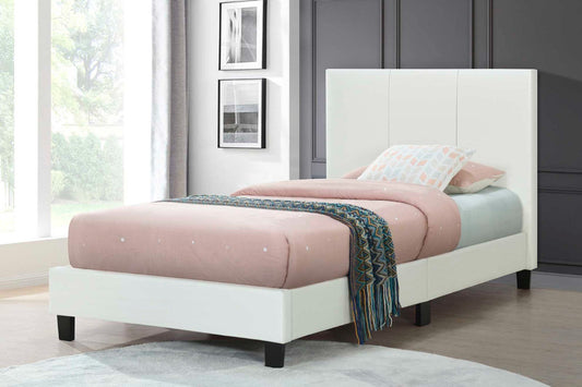 TWIN (SINGLE) SIZE- (UPTOWN WHITE)- LEATHER BED FRAME- WITH SLATS