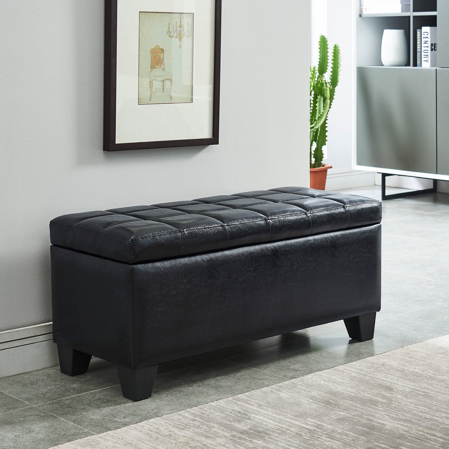 (WINSTON BLACK)- 35.5" LONG- LEATHER STORAGE BENCH