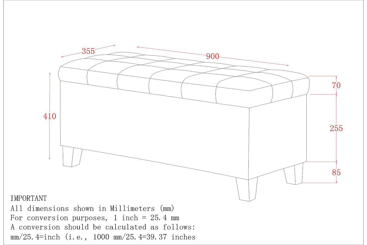 (WINSTON BLACK)- 35.5" LONG- LEATHER STORAGE BENCH