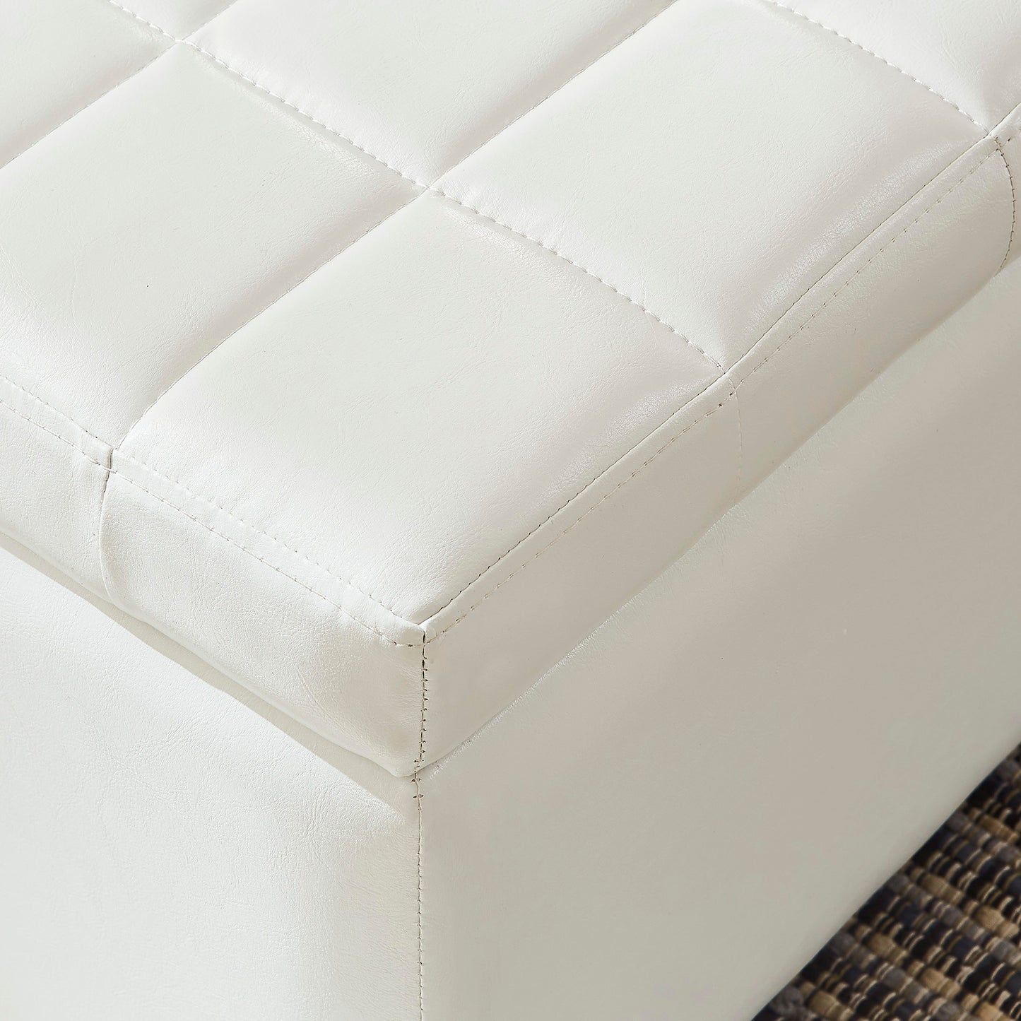 (WINSTON WHITE)- 35.5" LONG- LEATHER STORAGE BENCH