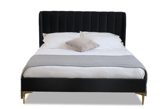 KING SIZE- (HERMAN BLACK)- VELVET FABRIC BED FRAME- WITH SLATS