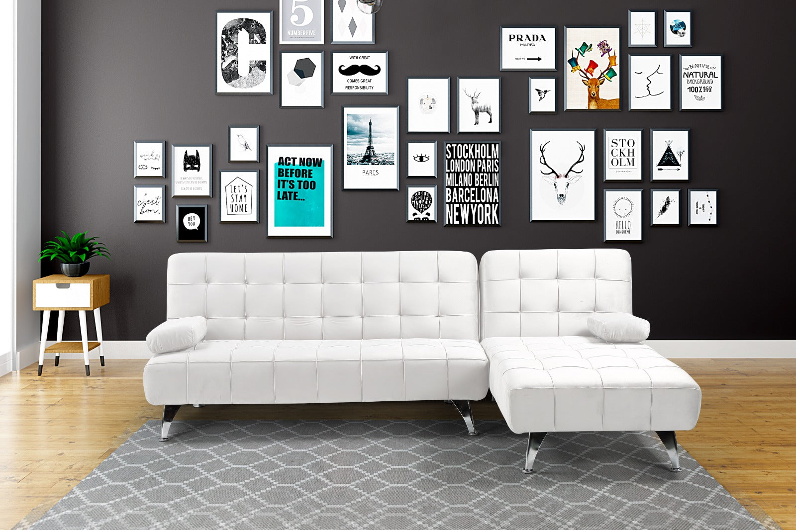 (LUNA WHITE)- REVERSIBLE LEATHER KLIK KLAK SOFA BED SECTIONAL SOFA ...