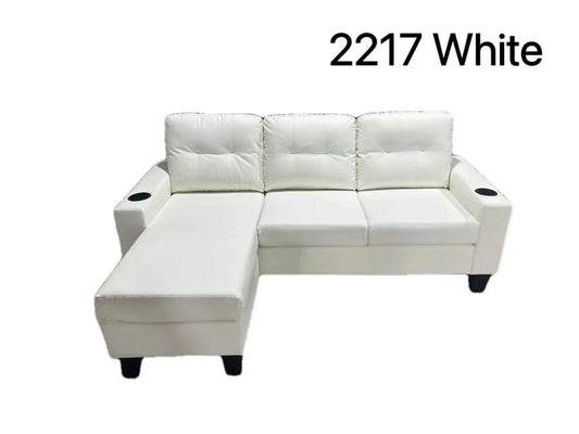 (2217 white)- REVERSIBLE- LEATHER SECTIONAL SOFA