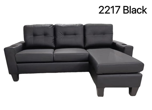 (2217 BLACK)- REVERSIBLE- LEATHER SECTIONAL SOFA