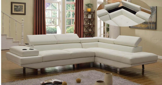 (VEGAS WHITE)- REVERSIBLE- AIR LEATHER SECTIONAL SOFA- WITH HEADRESTS
