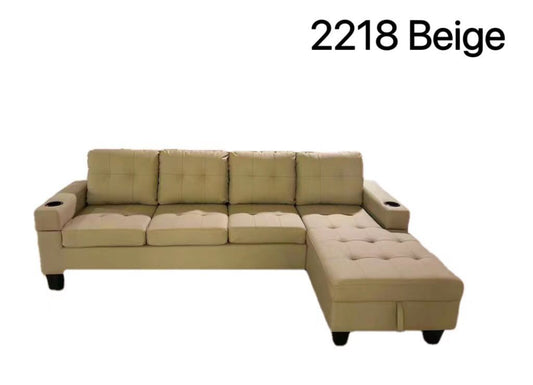 (2218 BEIGE)- REVERSIBLE- LEATHER SECTIONAL SOFA