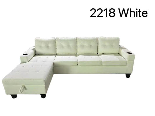 (2218 WHITE)- REVERSIBLE- LEATHER SECTIONAL SOFA