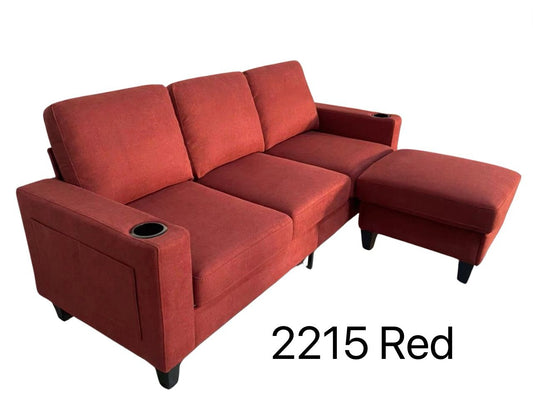 (2215 RED)- REVERSIBLE- FABRIC SECTIONAL SOFA- WITH USB PORT AND SIDE POCKET