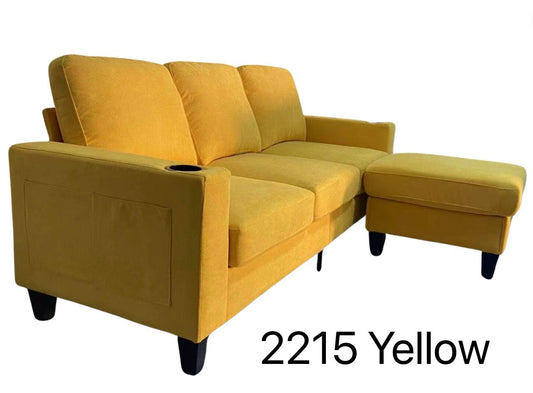 (2215 YELLOW)- REVERSIBLE- FABRIC SECTIONAL SOFA- WITH USB PORT AND SIDE POCKET