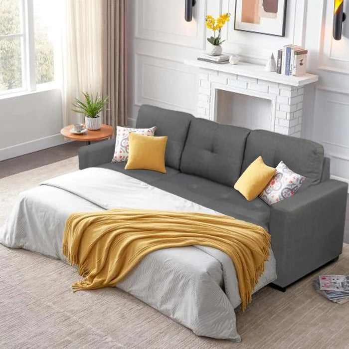 (II ROY GREY)- REVERSIBLE- FABRIC SECTIONAL SOFA- WITH PULL OUT BED
