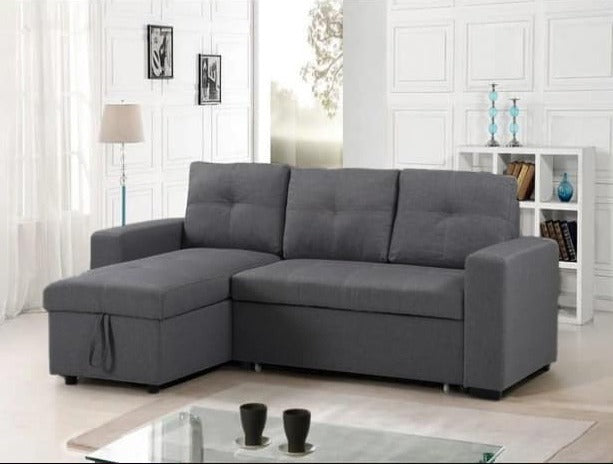 (II ROY GREY)- REVERSIBLE- FABRIC SECTIONAL SOFA- WITH PULL OUT BED