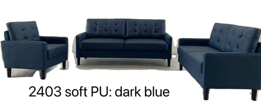 (2403 BLUE SLC)- LEATHER SOFA + LOVESEAT + CHAIR