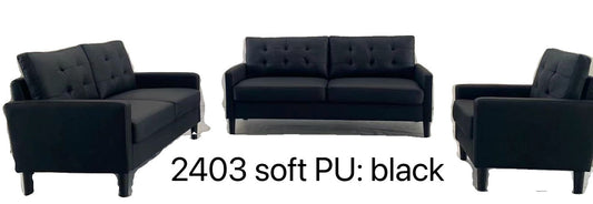 (2403 BLACK SLC)- LEATHER SOFA + LOVESEAT + CHAIR