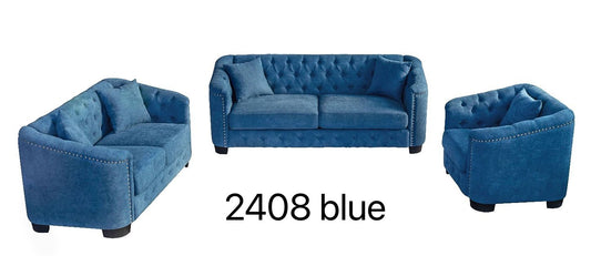 (2408 BLUE SLC)- FABRIC- SOFA + LOVESEAT + CHAIR- TEXT OR WHATSAPP 416 319 8851 FOR STOCK AVAILABILITY BEFORE PAYING