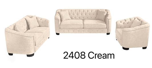 (2408 CREAM SLC)- FABRIC- SOFA + LOVESEAT + CHAIR- TEXT OR WHATSAPP 416 319 8851 FOR STOCK AVAILABILITY BEFORE PAYING