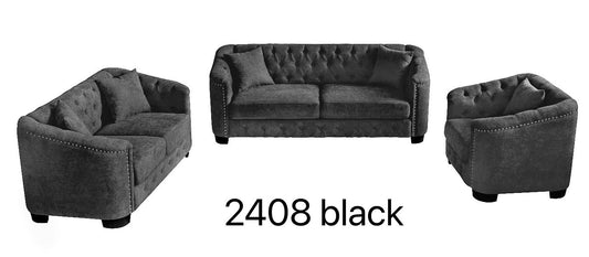 (2408 BLACK SLC)- FABRIC- SOFA + LOVESEAT + CHAIR- TEXT OR WHATSAPP 416 319 8851 FOR STOCK AVAILABILITY BEFORE PAYING