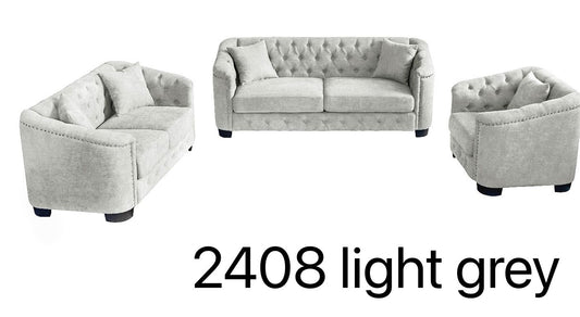 (2408 GREY SLC)- FABRIC- SOFA + LOVESEAT + CHAIR- TEXT OR WHATSAPP 416 319 8851 FOR STOCK AVAILABILITY BEFORE PAYING