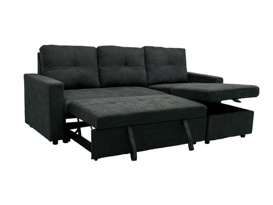 (CAESAR CHARCOAL)- REVERSIBLE- FABRIC SECTIONAL SOFA WITH PULL OUT BED