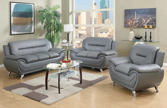 (SPEEDY GREY)- LEATHER SOFA + LOVESEAT + CHAIR- OUT OF STOCK UNTIL JANUARY 30, 2026
