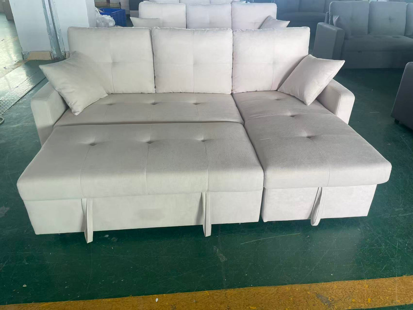 (1866 CREAM)- 87" LONG- REVERSIBLE- FABRIC SECTIONAL SOFA WITH PULL OUT BED