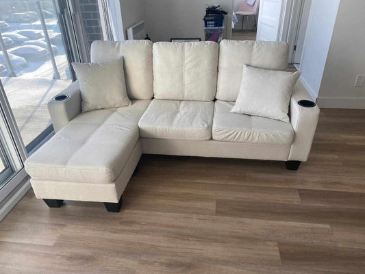 (6818 CREAM)- 73" LONG- REVERSIBLE- FABRIC SECTIONAL SOFA