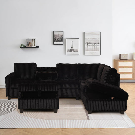 (GLORY BLACK RHF)- 105" LONG- CORDUROY SECTIONAL SOFA- WITH STORAGE OTTOMAN- TEXT OR WHATSAPP 416 319 8851 FOR STOCK AVAILABILITY BEFORE PAYING