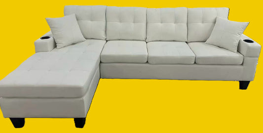 (6212 CREAM)- REVERSIBLE- 4 SEATER FABRIC SECTIONAL SOFA