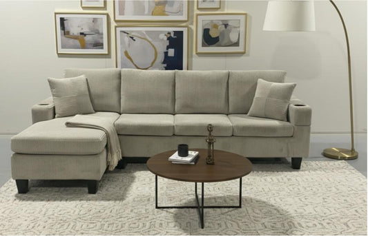 (2511 GREY)- REVERSIBLE- 4 SEATER CORDUROY SECTIONAL SOFA