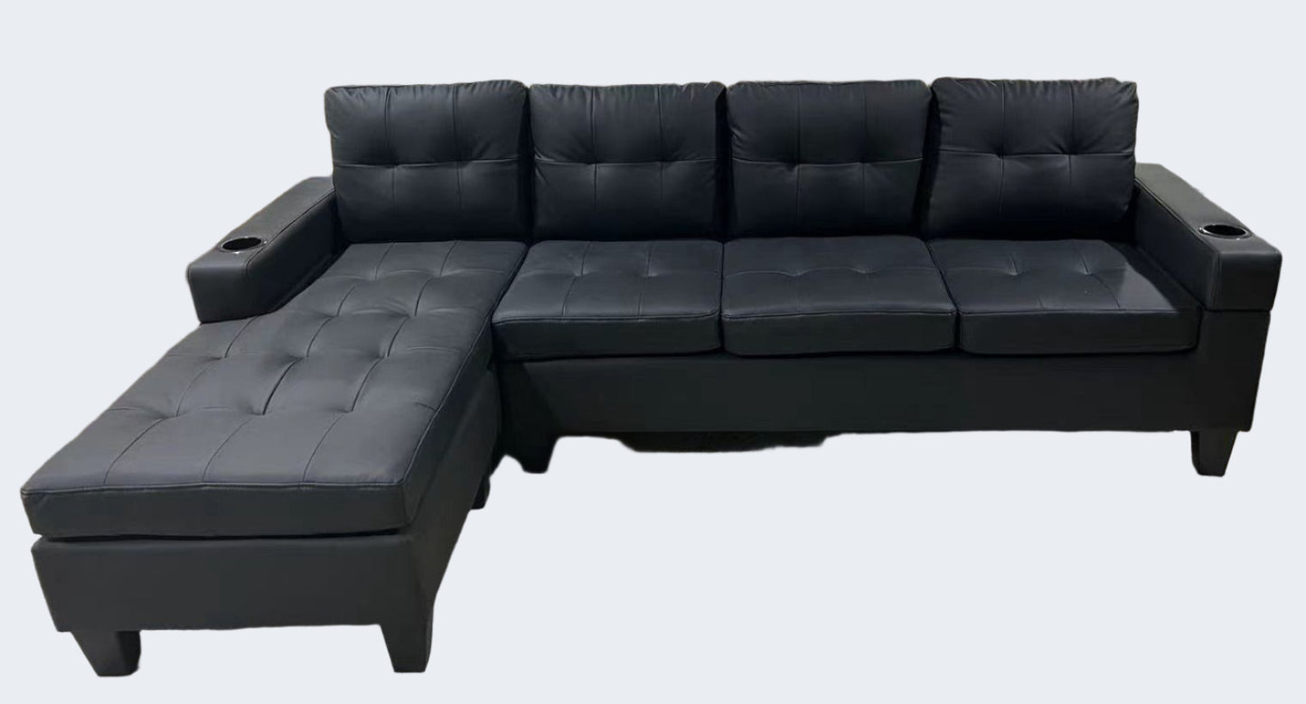 (2022 BLACK)- REVERSIBLE-  LEATHER SECTIONAL SOFA