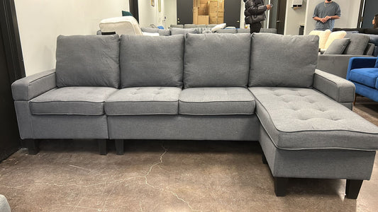 (2409 GREY)- REVERSIBLE- FABRIC 4 SEATER SECTIONAL SOFA