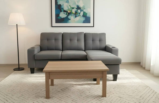 (1867 GREY)- 75" LONG- REVERSIBLE- 3 SEATER FABRIC SECTIONAL SOFA