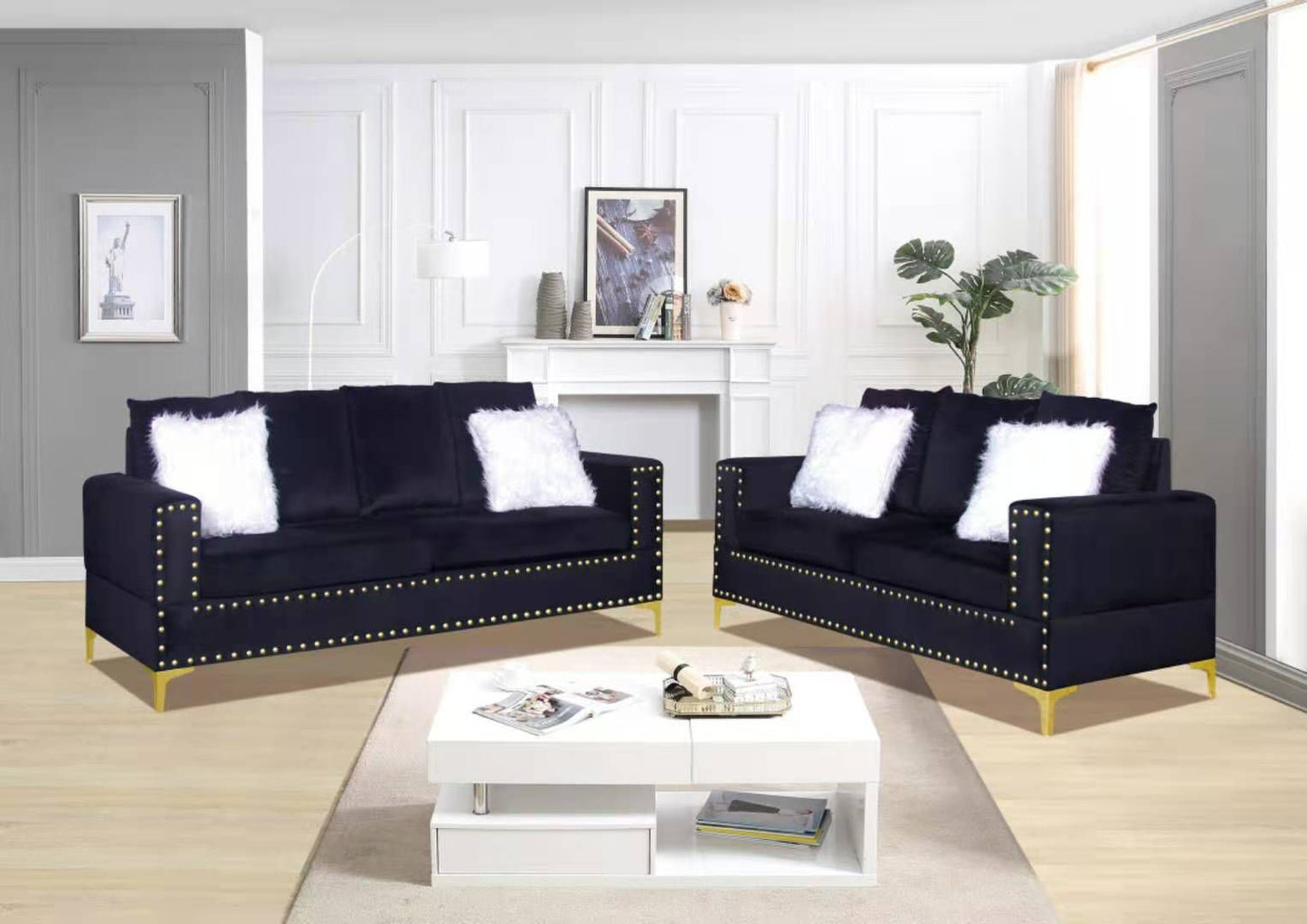 (ANDY BLACK SLC)- VELVET SOFA + LOVESEAT + CHAIR- TEXT OR WHATSAPP 416 319 8851 FOR STOCK AVAILABILITY BEFORE PAYING