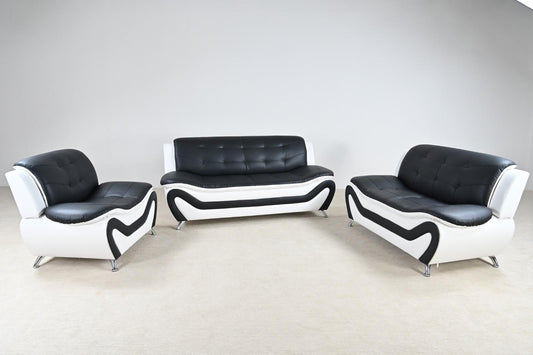 (LENA BLACK AND WHITE)- LEATHER SOFA + LOVESEAT + CHAIR- TEXT OR WHATSAPP 416 319 8851 FOR STOCK AVAILABILITY BEFORE PAYING