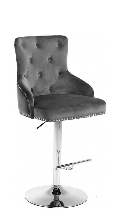 (6020 GREY)- VELVET FABRIC- ADJUSTABLE HEIGHT BAR STOOL