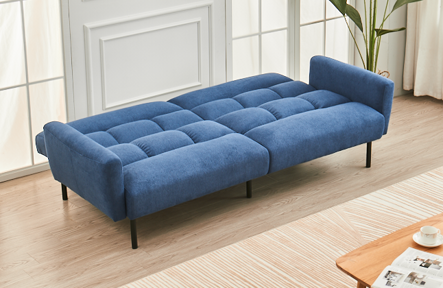 (8040 BLUE)- FABRIC KLIK KLAK SOFA BED- WITH ARMS