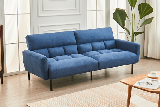 (8040 BLUE)- FABRIC KLIK KLAK SOFA BED- WITH ARMS